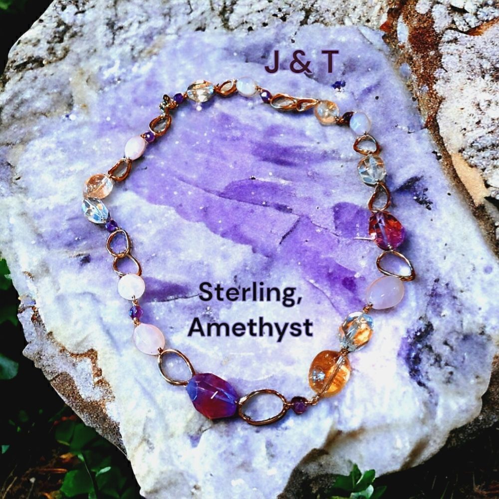 J & T Quartz, Amethyst, and Sterling Silver Necklace